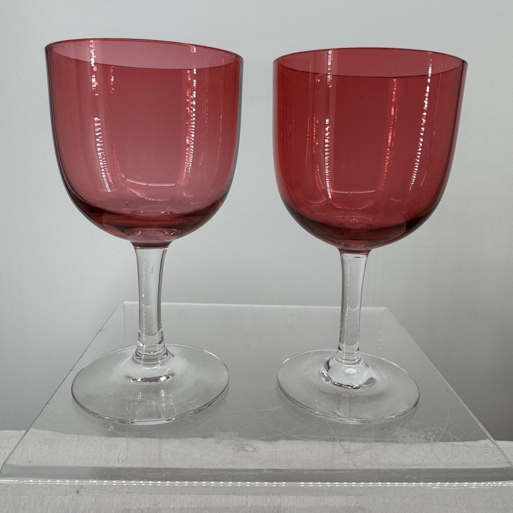 Pair of Antique Cranberry Wine Glasses Excellent‎ Condition